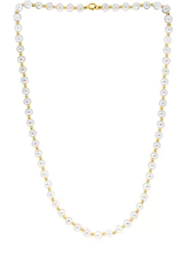 Freshwater Pearl and Gold Bead Necklace in 14K Yellow Gold