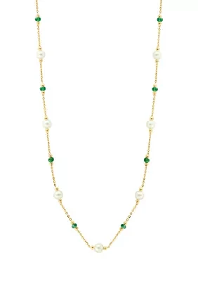 14K Yellow Gold Emerald, Freshwater Pearl Necklace