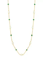 14K Yellow Gold Emerald, Freshwater Pearl Necklace