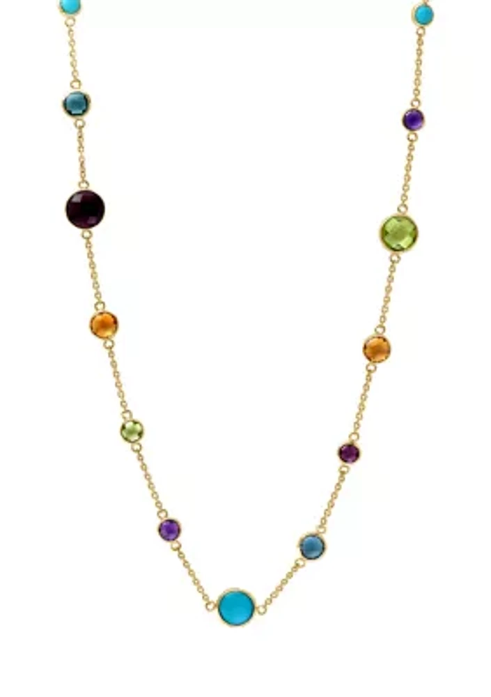 Amethyst, London Blue Topaz, Citrine, Rhodolite, Peridot, Turquoise Multi-bead Necklace In 14k Yellow Gold