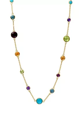 Amethyst, London Blue Topaz, Citrine, Rhodolite, Peridot, Turquoise Multi-bead Necklace In 14k Yellow Gold