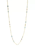 Blue Topaz, Rhodolite, Freshwater Pearl and Peridot Necklace in 14K Yellow Gold