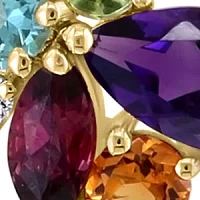 Diamond, Amethyst, Blue Topaz, Citrine, Rhodolite and Peridot Necklace in 14K Yellow Gold