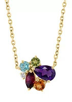 Diamond, Amethyst, Blue Topaz, Citrine, Rhodolite and Peridot Necklace in 14K Yellow Gold