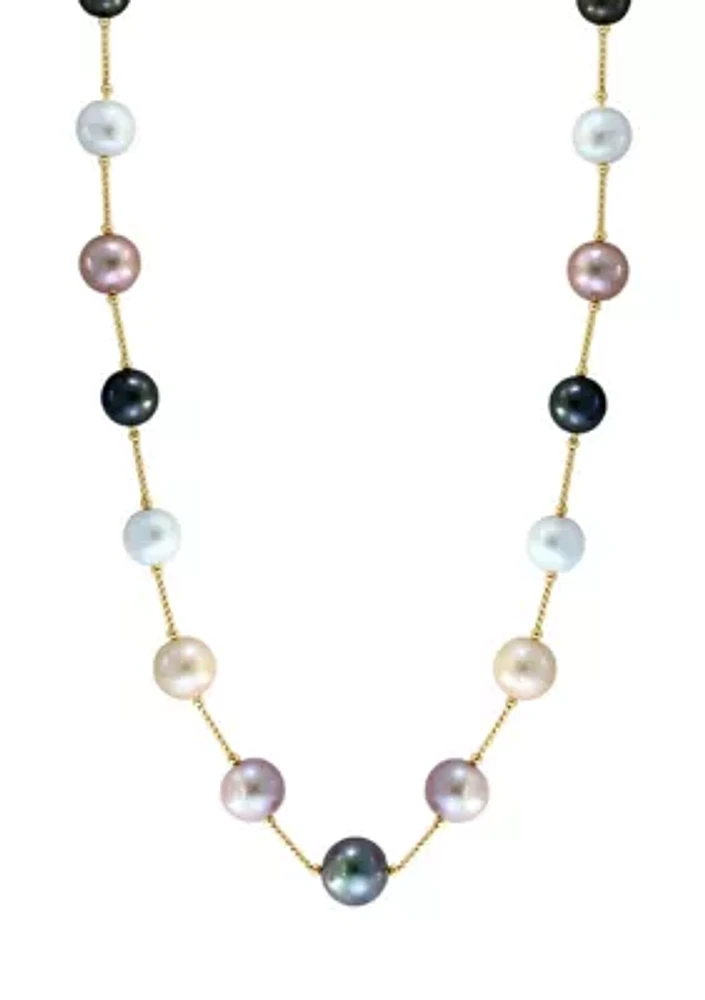 Multi Freshwater Pearl and Tahitian Pearl Necklace in 14K Yellow Gold