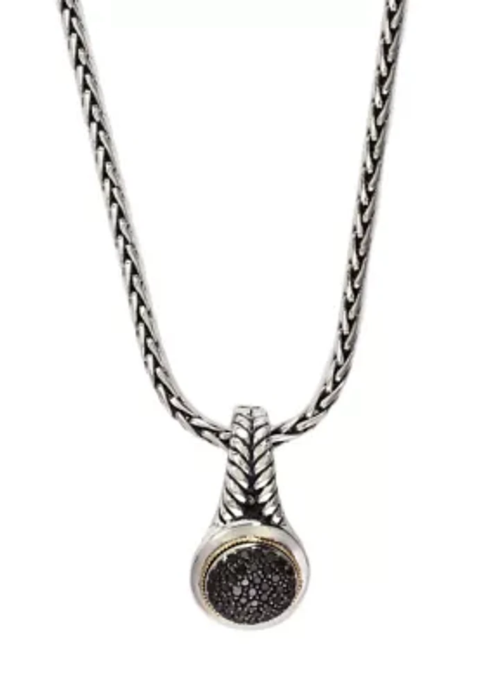 Black Diamond Pendant Necklace in Sterling Silver and 18K Yellow Gold