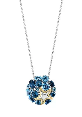 Blue Topaz Starfish Cluster Pendant Necklace in 18K Sterling Silver