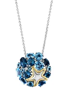 Blue Topaz Starfish Cluster Pendant Necklace in 18K Sterling Silver