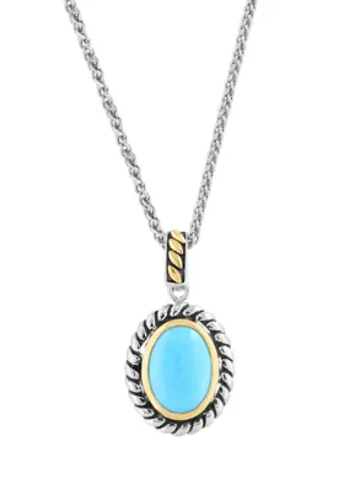 Turquoise Oval Necklace in Sterling Silver and 18K Yellow Gold