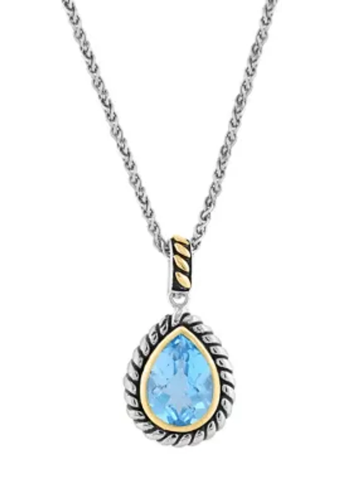 Blue Topaz Pear Necklace in Sterling Silver and 18K Yellow Gold