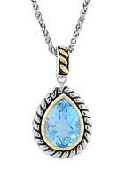 Blue Topaz Pear Necklace in Sterling Silver and 18K Yellow Gold