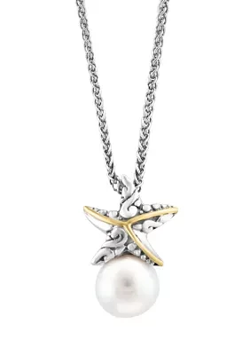 Freshwater Pearl Starfish Pendant Necklace in 18K Yellow Gold Over Sterling Silver