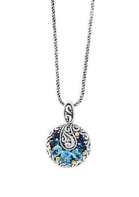 Iolite, Blue Topaz, London Blue Pendant Necklace in 18k Yellow Gold and Sterling 