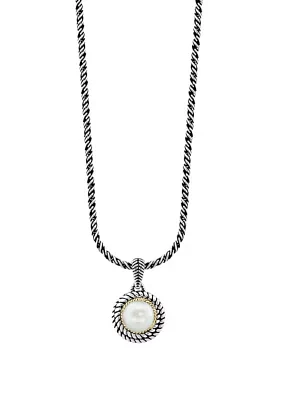 Freshwater Pearl Cable Pendant Necklace in Sterling Silver and 18K Yellow Gold