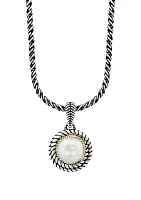 Freshwater Pearl Cable Pendant Necklace in Sterling Silver and 18K Yellow Gold