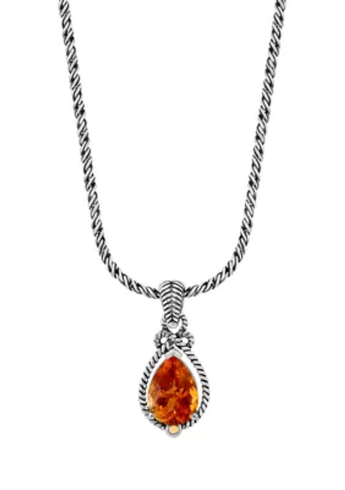 Citrine Cable Pendant Necklace in 925 Sterling Silver and 18K Yellow Gold