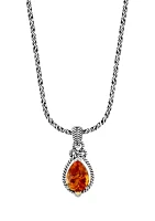 Citrine Cable Pendant Necklace in 925 Sterling Silver and 18K Yellow Gold