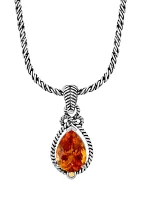 Citrine Cable Pendant Necklace in 925 Sterling Silver and 18K Yellow Gold