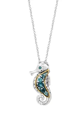 Blue Topaz Seahorse Pendant Necklace in Sterling Silver and 14K Yellow Gold