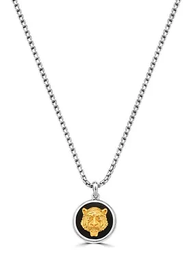 Men's 6.18 ct. t.w. Onyx Gold Tiger Pendant Necklace in Sterling Silver