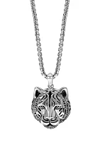 Men's Sterling Silver Tiger Pendant Necklace 