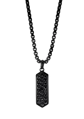 Men's Black Spinel Sterling Silver Pendant Necklace 