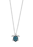 Blue Topaz Turtle Pendant Necklace in Sterling Silver