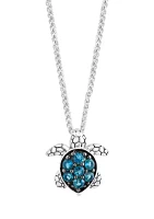 Blue Topaz Turtle Pendant Necklace in Sterling Silver