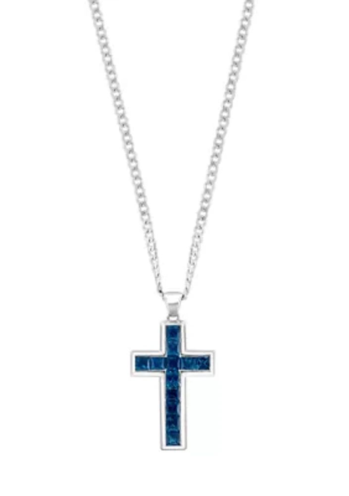 Men's 925 Sterling Silver London Blue Topaz Cross Necklace