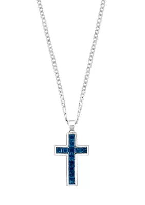 Men's 925 Sterling Silver London Blue Topaz Cross Necklace