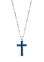 Men's 925 Sterling Silver London Blue Topaz Cross Necklace