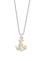 Men's Anchor Pendant Necklace in Sterling Silver and 18K Yellow Gold Plated Metal