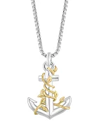 Men's Anchor Pendant Necklace in Sterling Silver and 18K Yellow Gold Plated Metal