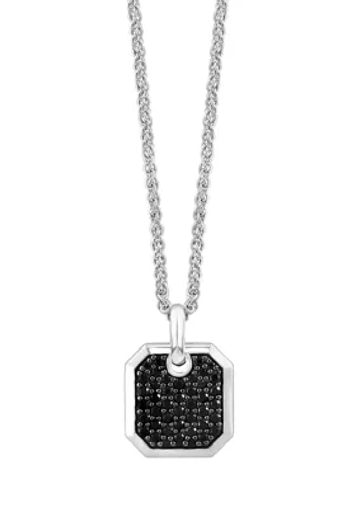 Men's Black Spinel Pendant Necklace in Sterling Silver