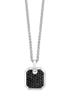 Men's Black Spinel Pendant Necklace in Sterling Silver