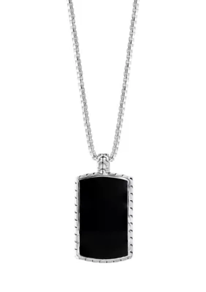 Men's Onyx Dog Tag Pendant Necklace in Sterling Silver