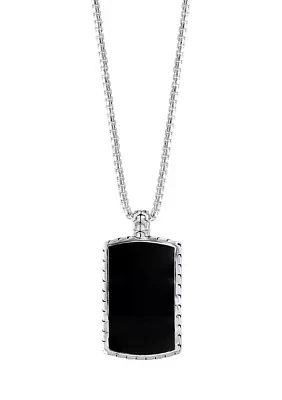 Men's Onyx Dog Tag Pendant Necklace in Sterling Silver