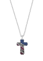 925 Sterling Silver Ruby and Sapphire Men's USA Cross Pendant 