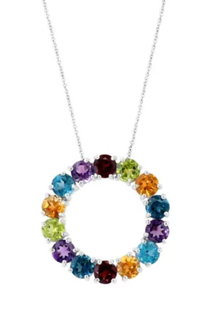 Sterling Silver Amethyst, Blue Topaz, Citrine, Garnet, and Peridot Pendant Necklace