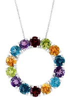 Sterling Silver Amethyst, Blue Topaz, Citrine, Garnet, and Peridot Pendant Necklace