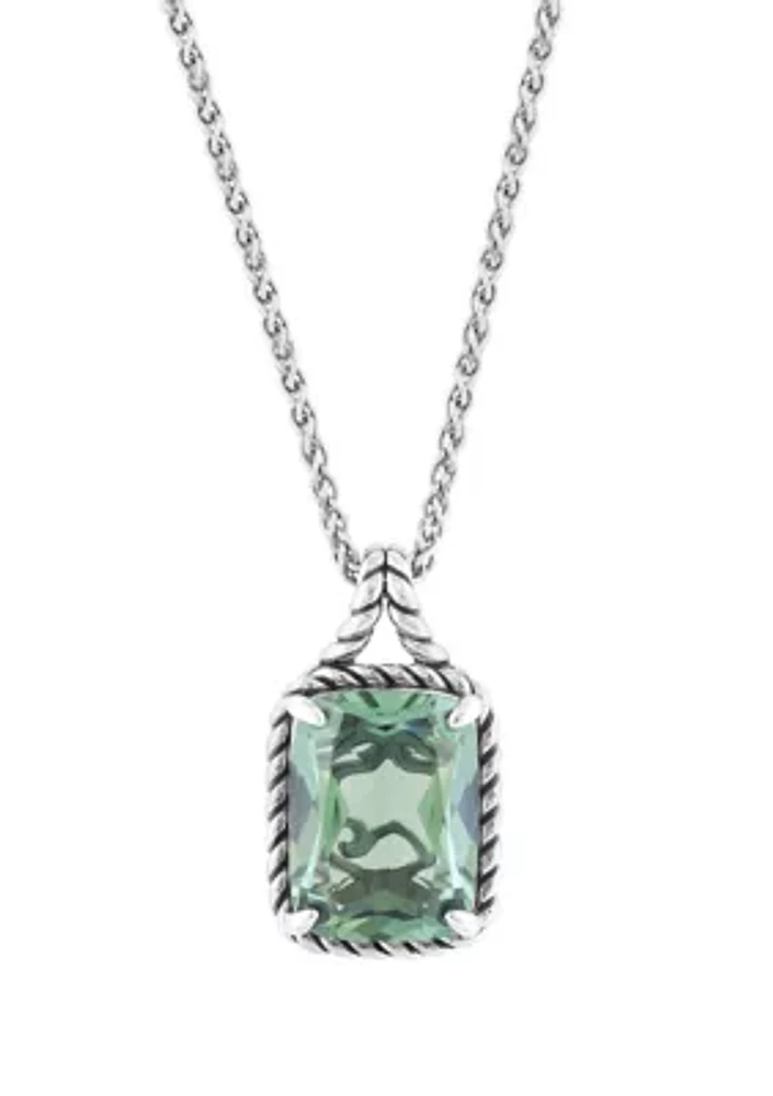 9.5 ct. t.w. Green Amythyst Cushion Necklace in Sterling Silver