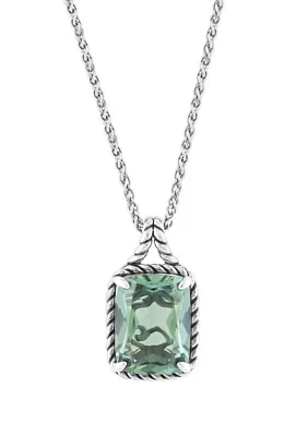 9.5 ct. t.w. Green Amythyst Cushion Necklace in Sterling Silver