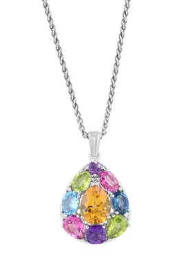 Multi Gemstone Pear Necklace in Sterling Silver