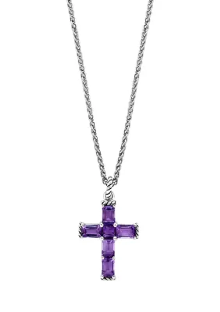 Amethyst Cross Pendant Necklace in Sterling Silver