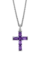 Amethyst Cross Pendant Necklace in Sterling Silver