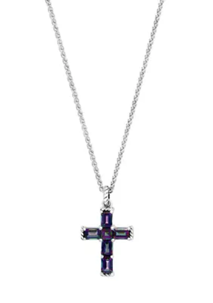 Mystic Topaz Cross Pendant Necklace in Sterling Silver