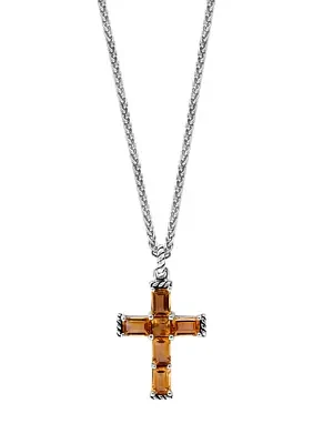 Sterling Silver Citrine Cross Pendant Necklace