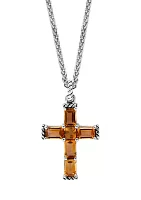 Sterling Silver Citrine Cross Pendant Necklace