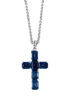 Blue Topaz Cross Pendant Necklace in Sterling Silver