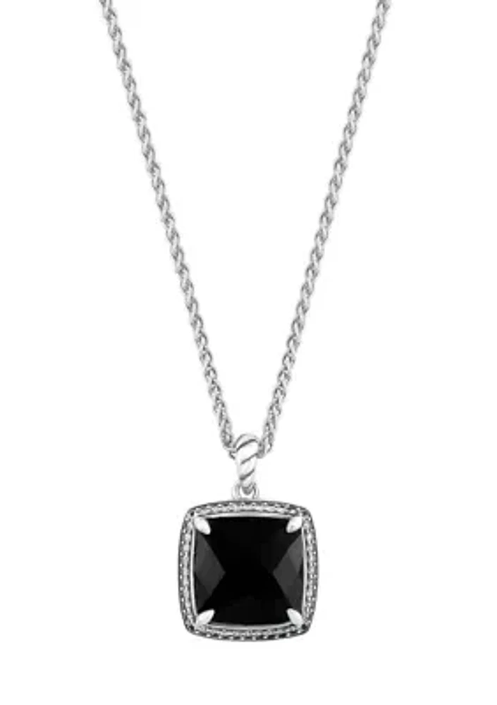 Sterling Silver White Topaz, Onyx Pendant Necklace